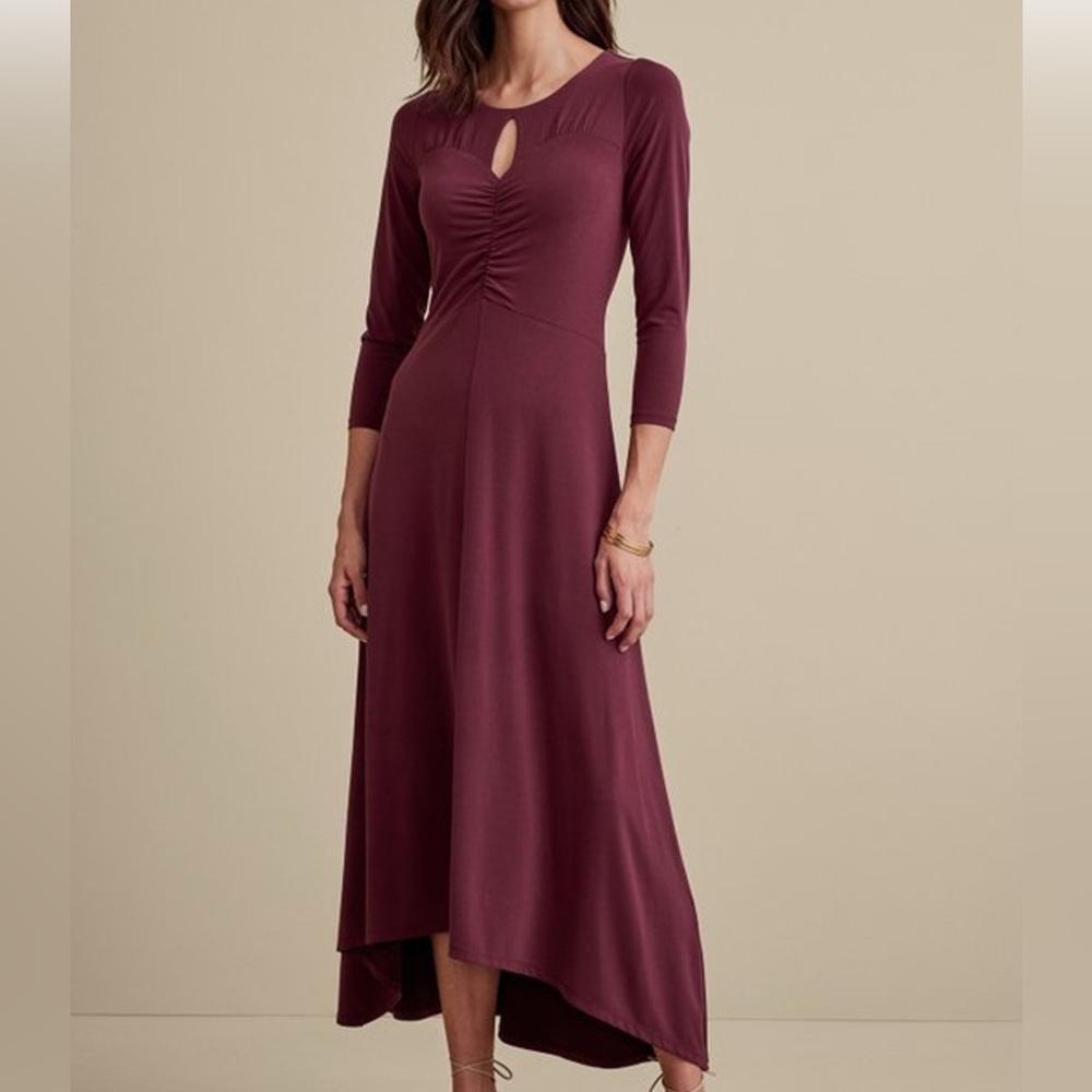Soft Surroundings Monica knit dress‎ burgundy purple wine NWT large 3/4 sleeve